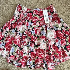 MINKPINK Black Floral Tiered Skater Skirt with Red Roses